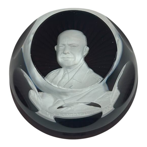 1979 Franklin Mint Dwight D. Eisenhower Came Paperweight Baccarat Crystal VTG - Picture 2 of 12